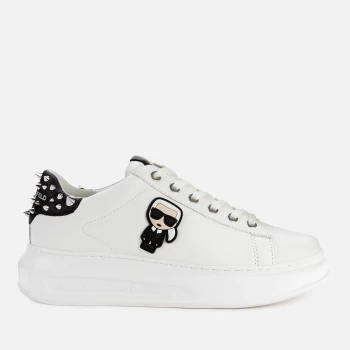 KARL LAGERFELD Womens Kapri Karl Ikonic Lo Lace Leather Flatform Trainers - White/Stud Tab - UK 4