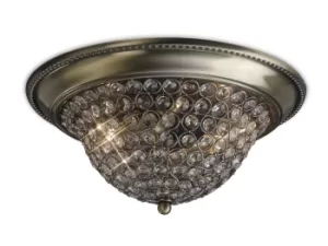 Paloma Flush Bowl Ceiling Medium 2 Light Antique Brass, Crystal