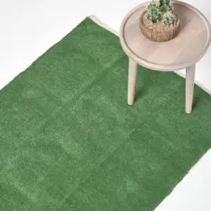 Dark Olive 100% Cotton Plain Chenille Rug with Natural Trim, 45 x 70cm - Green - Homescapes