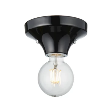 Porto Bathroom Flush Ceiling Light Gloss Black Glaze & Chrome Plate IP44