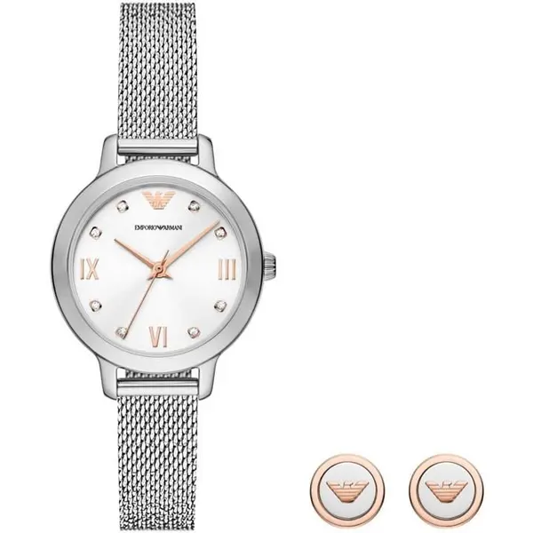 Emporio Armani Ladies Emporio Armani Watch and Earrings Gift Set - Silver One Size