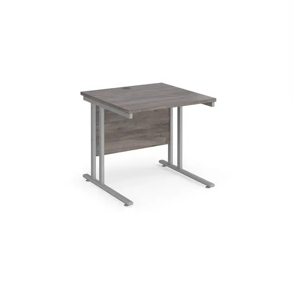 Maestro 25 Straight Desk Silver Frame and Grey Oak Table Top - 800x800mm