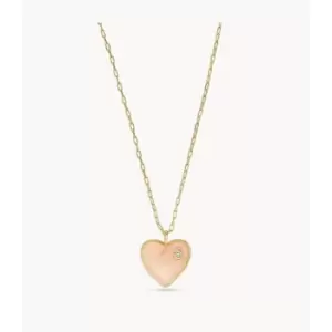 Fossil Womens Blush Pink Resin Heart Pendant Necklace - Gold