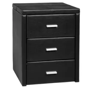 Seconique Prado Black Faux Leather 3 Drawer Bedside Table