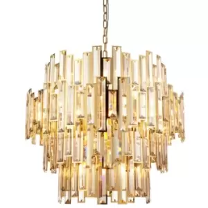 Merano Latina Single Pendant Ceiling Lamp, Gold Effect Plate, Champagne Crystal