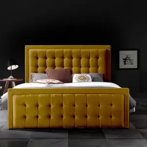 Swain Upholstered Beds - Plush Velvet, Small Double Size Frame, Mustard - Mustard