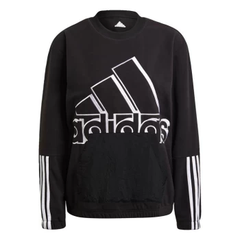 adidas Brand Love Giant Logo Polar Fleece Sweatshirt Wome - Black / White