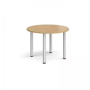 Circular silver radial leg meeting table 1000mm - oak