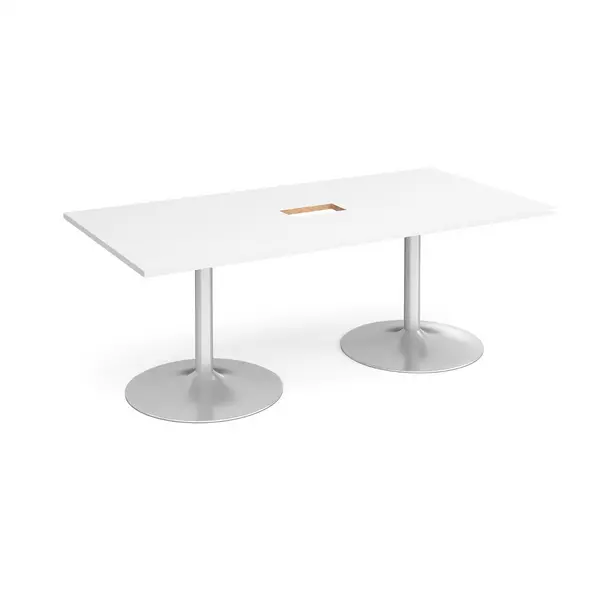 Silver Trumpet Base Rectangular Boardroom Table with Power Module Cut Out 2000mm - White