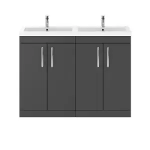 Nuie Athena 1200 Floor Standing 4-door Vanity & Polymarble Double Basin - Gloss Grey