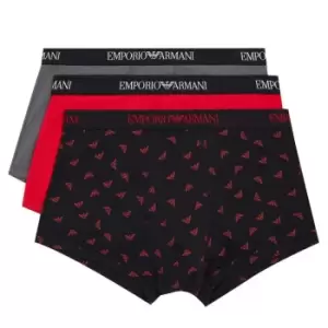 Emporio Armani AOP 3 Pack Trunks - Black