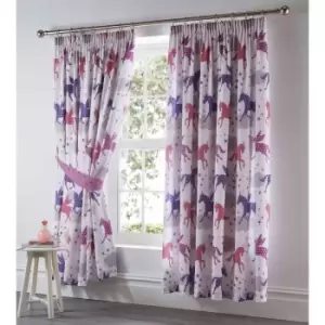 Portfolio Home Kids Club Divine Unicorns & Stars One Pair Of Lined Curtains (66 X 72") With Matching Tie Backs Pink