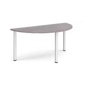 Semi circular silver radial leg meeting table 1600mm x 800mm - grey oak