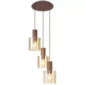 Luminosa Round Pendant, 3 Light Adjustable E27, Mocha, Amber Glass