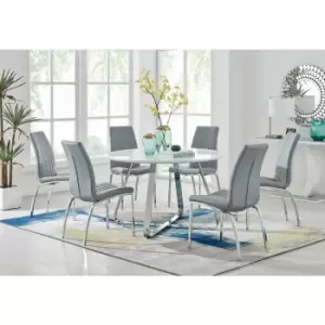 Santorini White Round Dining Table And 6 Grey Isco Chairs - Elephant Grey