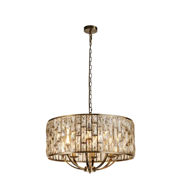 Searchlight Bijou 8 Light Glass Chandelier - Antique Brass