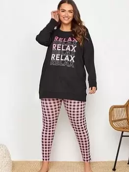 Yours Relax Gingham Legging Lounge Set - Black, Size 34-36, Women