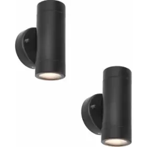 Loops - 2 pack Up & Down Twin Outdoor IP44 Wall Light - 2 x 7W GU10 LED - Matt Black