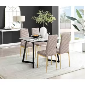 Furniture Box Carson White Marble Effect Dining Table and 4 Cappuccino Milan Gold Leg Chairs