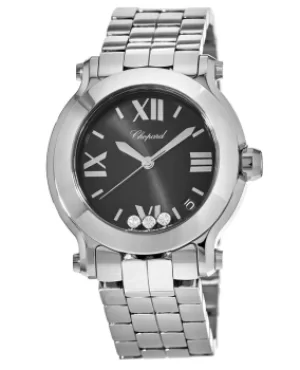 Chopard Happy Sport Round 36mm Black Dial with Three Floating Diamonds Womens Watch 278477-3014 278477-3014