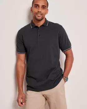 Cotton Traders Mens Signature Short Sleeve Ripple Collar Polo Shirt in Blue