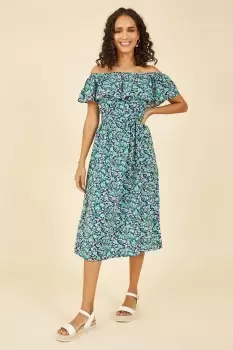 Green Ditsy Floral Bardot Midi Dress