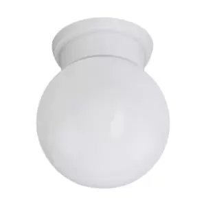 Flush Ceiling Light Round White Glass Shade & Plastic Back Plate Bulb E27 28W