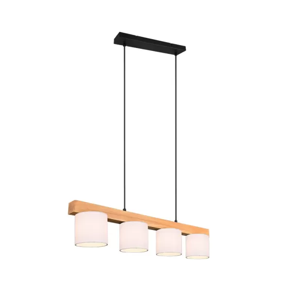 Cameron Modern 4 Light Bar Pendant Ceiling Light natural finish White Shade