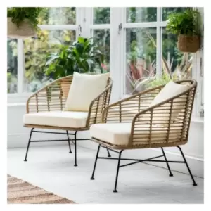 2 x Garden Trading Hampstead Dining Arm Chairs PE Bamboo Indoor Outdoor Patio