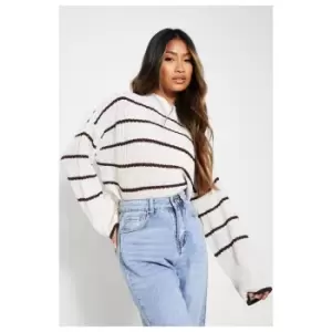 I Saw It First Slouchy Knitted Stripe Jumper - Brown