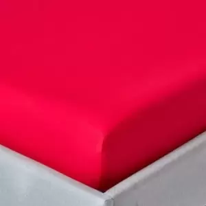 HOMESCAPES Red Egyptian Cotton Deep Fitted Sheet 200 Thread Count, Double - Red - Red