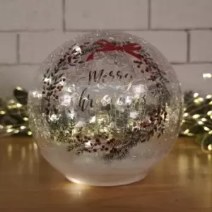 15cm Battery Operated Warm White LED Crackle Effect Ball Christmas Decoration with Merry Christmas