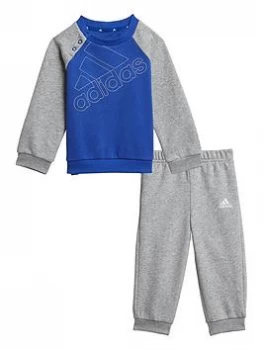 Adidas Infant's Outline Logo Crew & Jog Pant Set, Blue/Grey, Size 6-9 Months