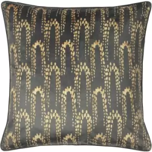 Furn. - Wisteria Printed Velvet Cushion Charcoal - Charcoal