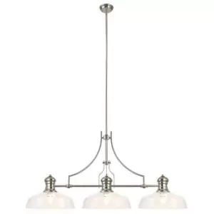 Linear Ceiling Pendant With 38cm Flat Round Shade, 3 x E27, Polished Nickel, Clear Glass - Luminosa Lighting