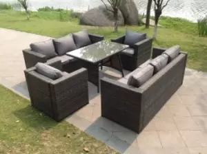 Fimous 8 Seater Outdoor Dark Grey Rattan Lounge Complete Sofa Set with Clear Tempered Glass Table