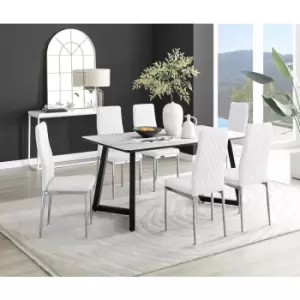 Furniturebox UK - Furniturebox Carson White Marble Effect Rectangular 160cm Dining Table & 6 White Milan Chrome Leg Faux Leather Chairs