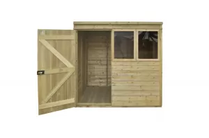 Forest Garden 7 x 5ft Pent Tongue & Groove Pressure Treated Shed with Opening Windows with Assembly