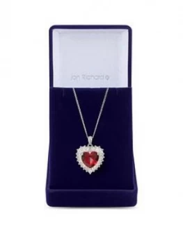 Jon Richard Silver Plated Ruby Red Cubic Zirconia Heart Pendant Necklace - Gift Boxed