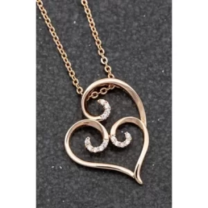 Ornate Rose Gold Plated Pave Swirl Heart Necklace