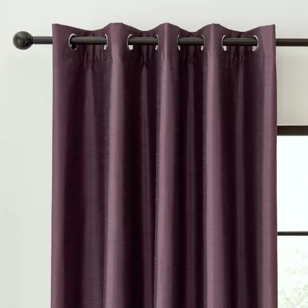 Catherine Lansfield Faux Silk Aubergine Blackout Thermal Eyelet Curtains Aubergine (Purple)