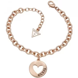 Ladies Guess Rose Gold Plated G Girl Coin Heart Bracelet