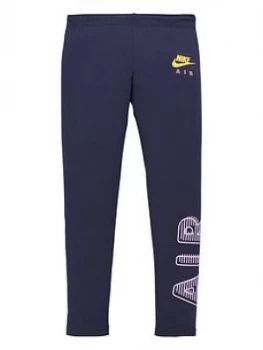 Nike Girls NSW Air Favorites Leggings - Black/Purple, Navy, Size XS, Women