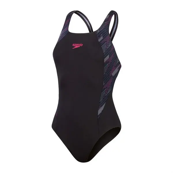 Speedo Womens HyperBoom Splice Muscleback One Piece Swimsuits 8 (XS) Black 31563703310