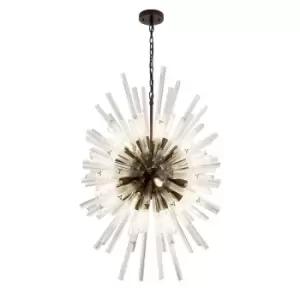 Hornby 32 Light E27, Vertical Oval Ceiling Pendant Brown Oxide, Clear Glass