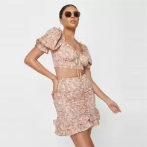 Missguided Coord Ruched Milkmaid Floral Print Top - Neutral