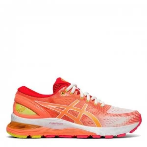 Asics Gel Nimbus 21 Ladies Running Shoes - White/Coral