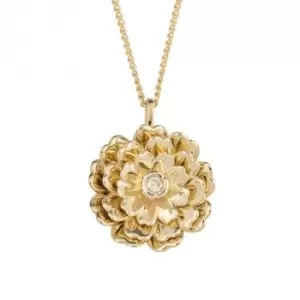 Rotating Peony Flower Diamond Yellow Gold Pendant GP2307