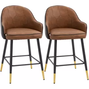 HOMCOM Modern Bar Stools Set of 2, PU Leather Bar Chairs with Steel Legs, Brown - Brown