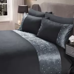 Sienna Glitter Crushed Velvet Panel Duvet Cover Pillowcase Bedding Set Charcoal Single